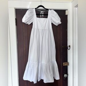 H&M puff sleeve white linen oversized dress